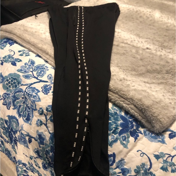 EUC Pink Victoria Secret Track Pants Large Pink Logo On Side Zip On Side & Leg - Picture 2 of 9